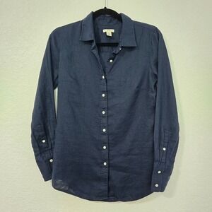 J.Crew Womens Button‎ Up Shirt Long Sleeve 100% Linen Blue Size 2